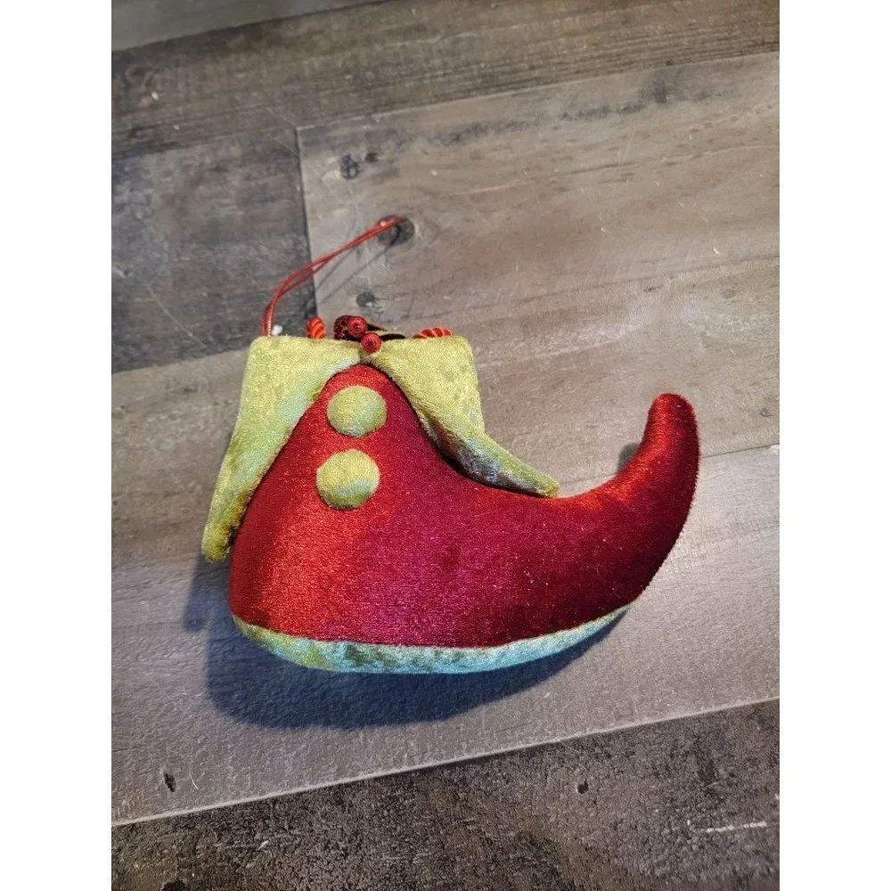 Red green‎ elf boot shoe xmas plush ornament